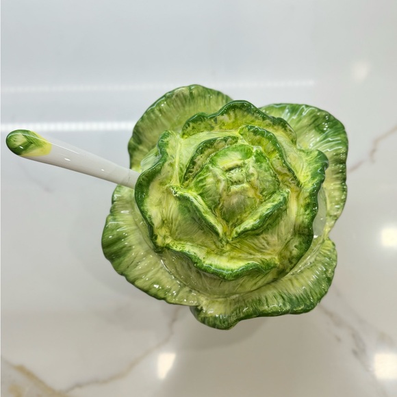 Green Ceramic Cabbage/Lettuce Soup Tureen with Ladle - Picture 4 of 17